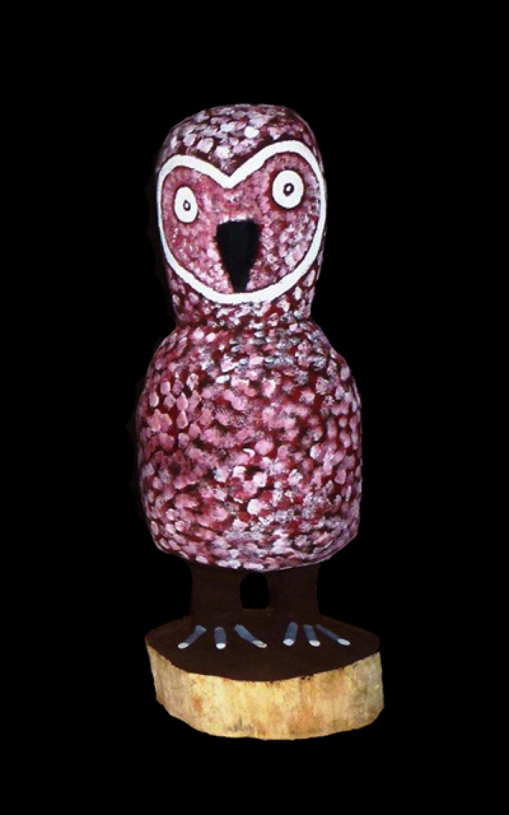 Owl (52cm)Wally Pwerle Clark is a senior Utopian artist and brother to Cowboy Louis Pwerle. His works are held in numerous collections including the National Gallery of Victoria and Powerhouse Museum in Sydney. Wally carves (typically mulga and bean woods) using a tomahawk