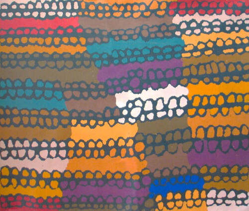 Warnarri CeremonyThis painting tells the story of older Warlpiri women passing on traditional knowledge to the younger women.